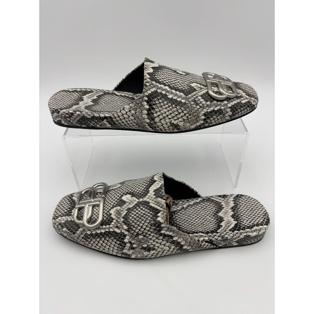 Balenciaga Cosy BB Mules Snake Grey Cream Size 37 / 7 Square Toe Luxury Logo - Picture 4 of 15